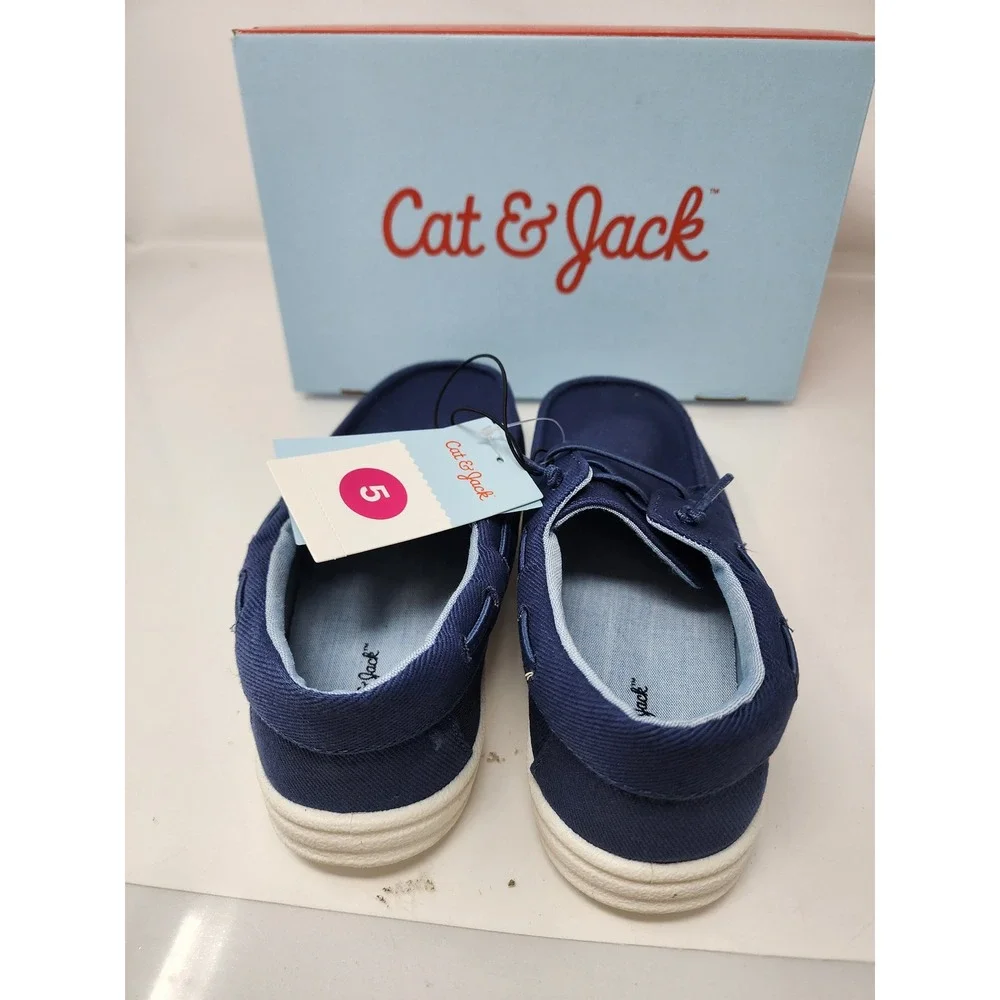 Cat & Jack Boys Boyd Boat Shoes Blue Canvas Casual Size 5